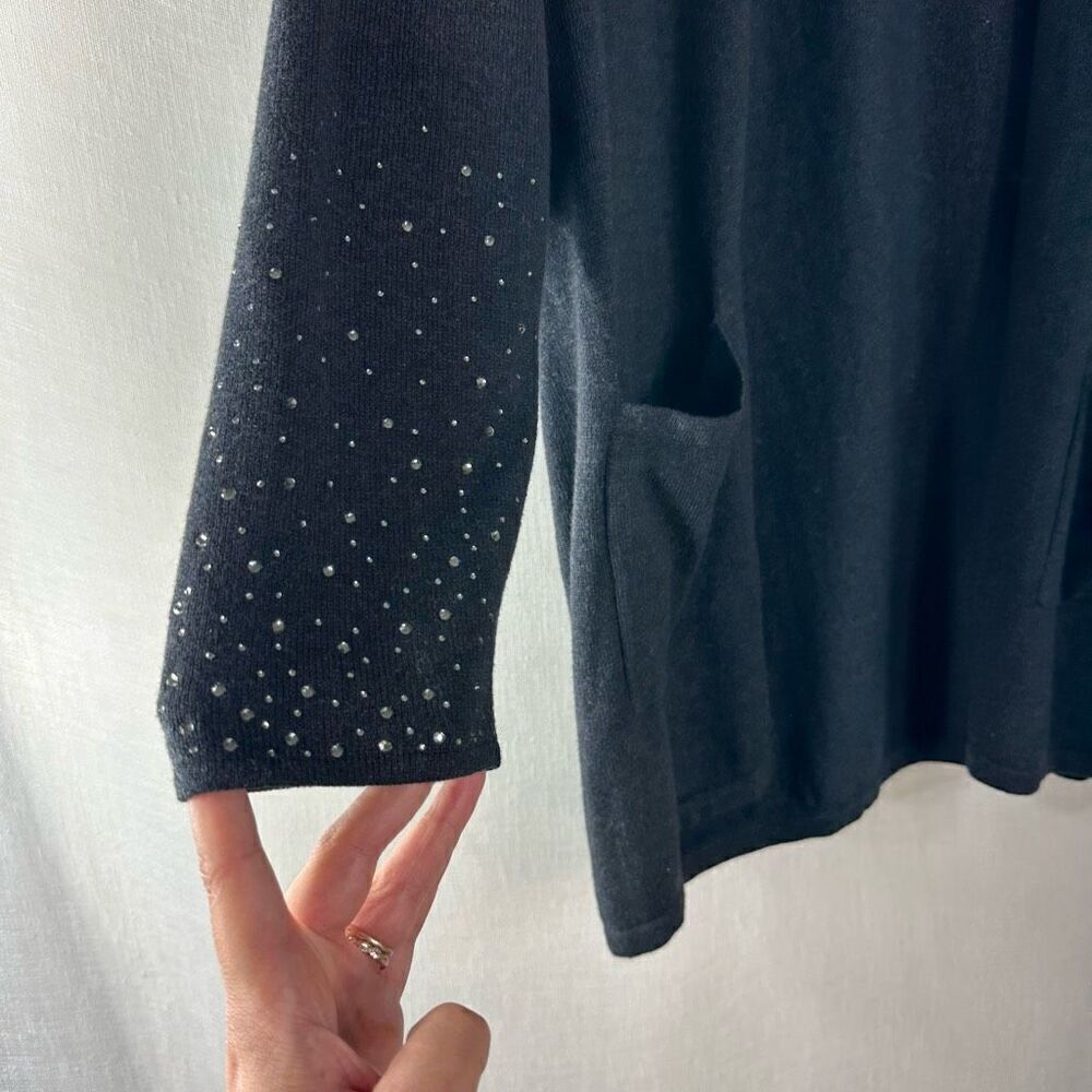 Chico’s Gray Rhinestone Embellished Cardigan Sweater Open Front Womens XL - Picture 3 of 9